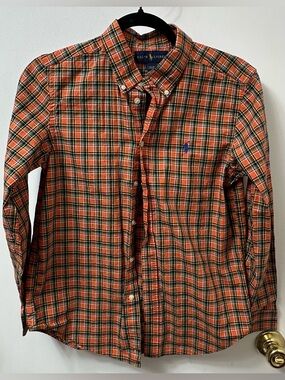 Ralph Lauren Orange and Green Plaid Button-Down Shirt
